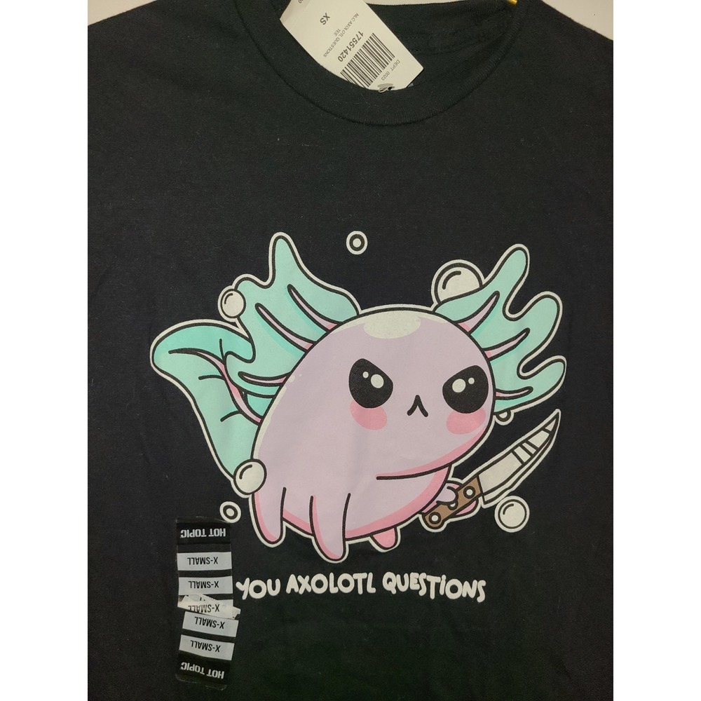 NWT Hot Topic Axolotl Shirt Women's XS Black Soft Comfy Tagless Cute Graphic